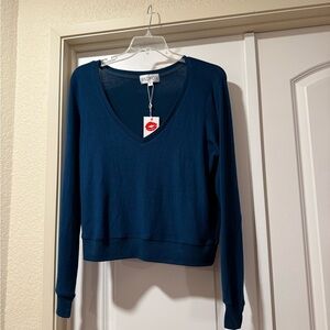 NWT Wildfox Women's Blue Deep V-Neck Top Size S